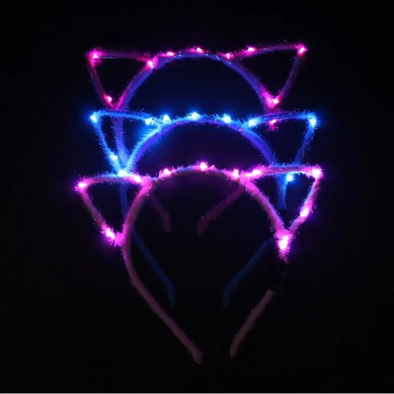 LED Flashing Cat Animal Ear Headband Women Girls Glowing Hairband