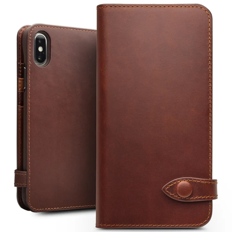 

QIALINO Genuine Leather Phone Case for iPhone X Handmade Luxury Ultra Slim Wallet Card Slot Button Bag Flip Cover for iPhone X