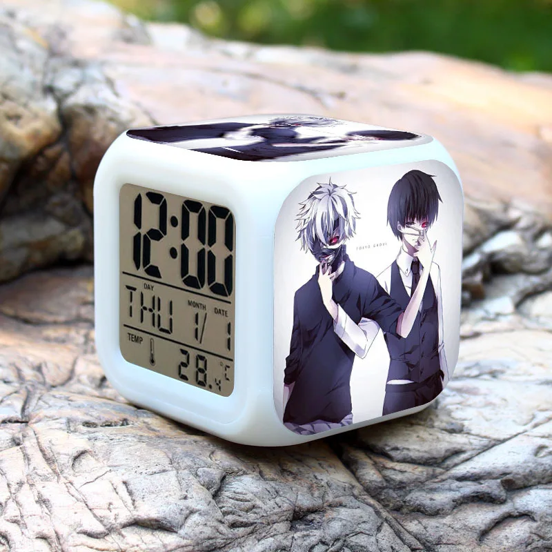 SAINTGI Alarm Clock Colorful Tokyo Ghoul Action Figure PVC 8cm Anime Calendar Thermometer Digital Led Birthday Gifts Light |