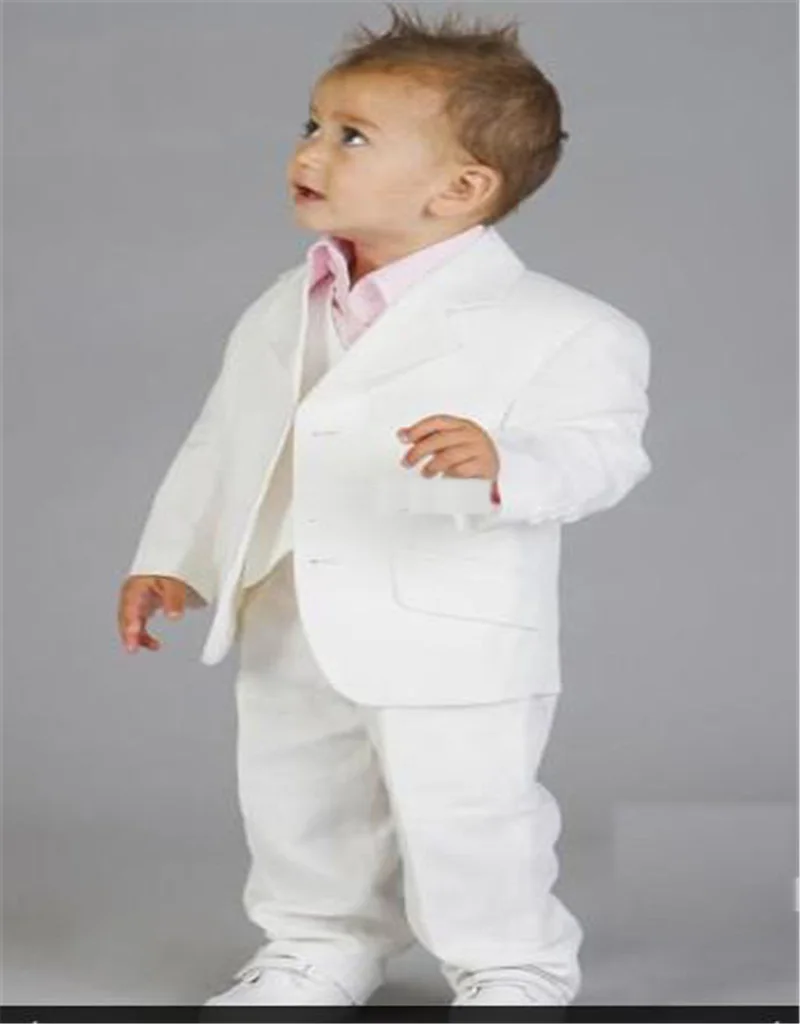 

White Boys Formal Wears Baby Linen Suit Notched Lapel Two Buttons Wedding Ring Bearer Kids Tuxedos Suits