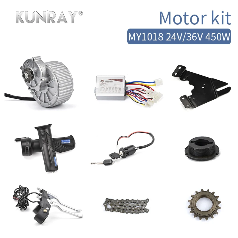 Набор для переоборудования электрического велосипеда MY1018 450 Вт 24 в 36 В, наборы моторов постоянного тока с щеткой для 22-28 дюймовых велосипедов DIY аксессуары для электровелосипедов E-brake