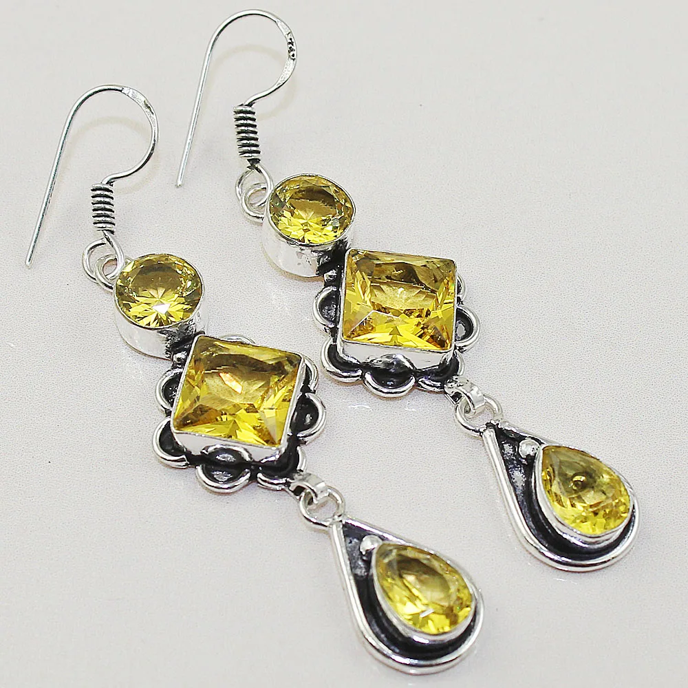 

Citrinne Earring Silver Overlay over Copper ,70 mm, E0622