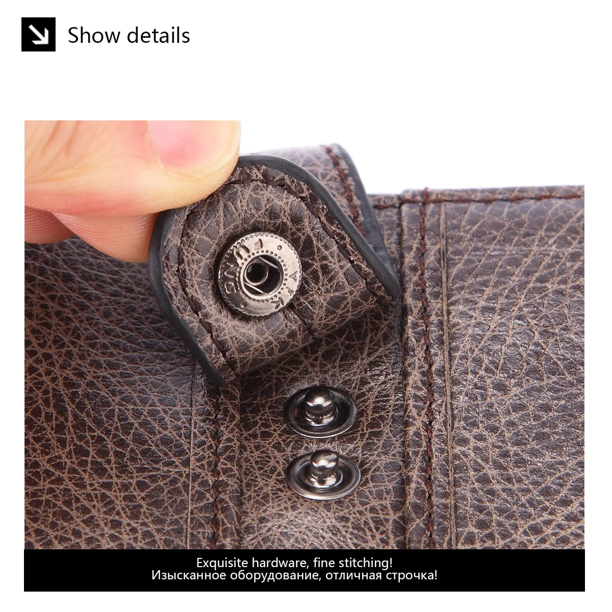 GENODERN Double Zipper Men Wallet of Hasp Design Genuine Leather Short Wallet for Men with Coin Pocket New Male Purse