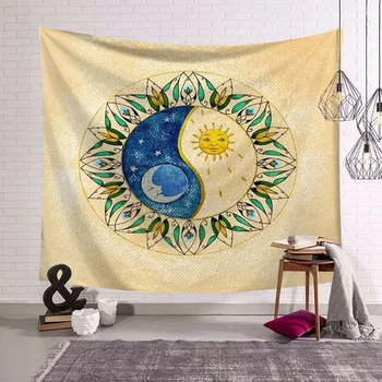 

Celestial Moon Sun Tapestries Mandala Lotus Wall Hanging Starry Sky 3D Picnic Decor Yellow Blue Bedspreads Red 130Cm Woven Funny