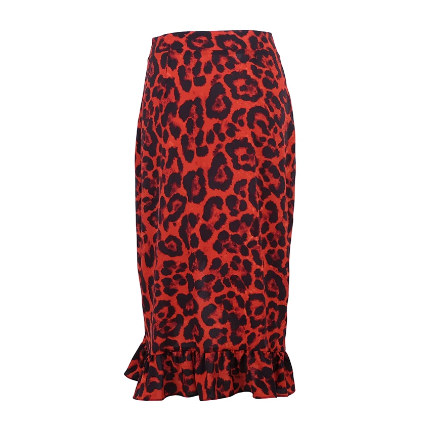 OOTN леопардовая длинная юбка, Женская миди-юбка с высокой талией, Женская Офисная плиссированная юбка с животным принтом, женская летняя красная повседневная юбка
