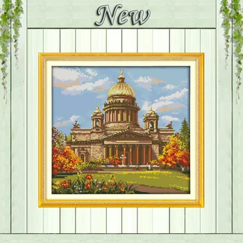

Castle scenery diy garden painting counted print on canvas DMC 14CT 11CT DMC chinese Cross Stitch Embroidery kits Needlework Set