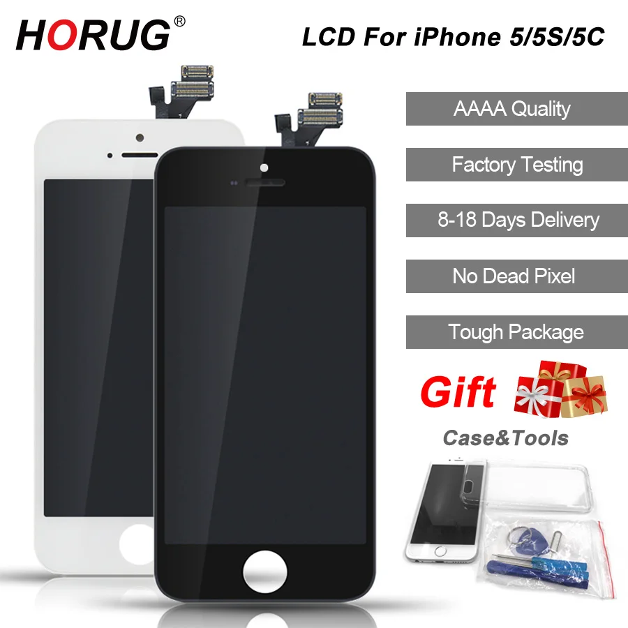 

100% AAAA HORUG Original LCD For iPhone 5 5S 5C LCD Replacement Display Touch Digitizer 5S 5C 5 Screen Tool Kits Screen LCDS