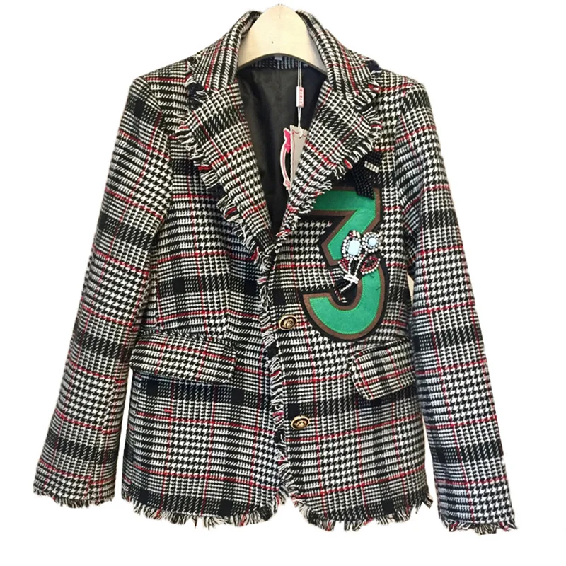 

Spring Autumn Women New Fringe Suit Jacket Women Single Breasted Sticker Drill Digital Long Sleeve Jacket Women Slim Fit Suit