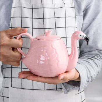 

800ml 3D Flamingo pink ceramic Tea Coffee pot for drink or gift