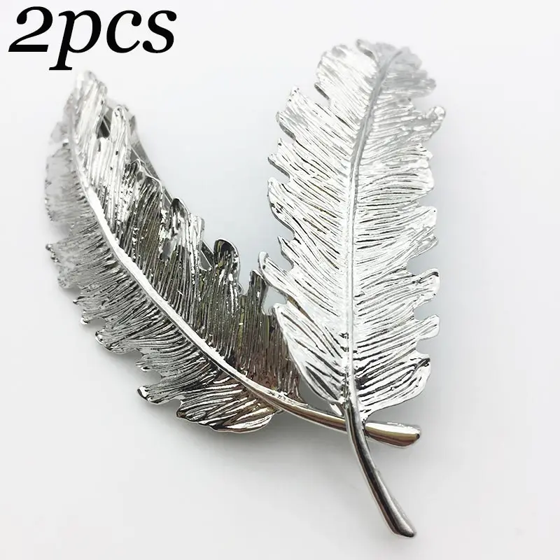 New 2PCS Fashion Metal Leaf Shape Hair Clip Barrettes Crystal Pearl Hairpin Barrette Color Feather Hair Claws Hair Styling Tool - Цвет: slivery leaf