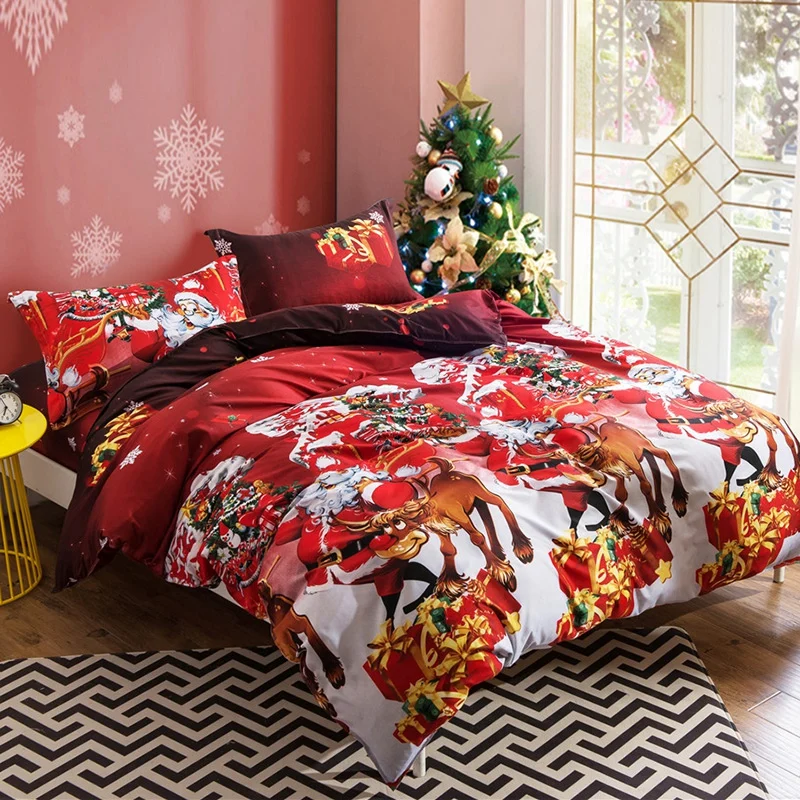 

3D Bedding Set Queen Size Cartoon Merry Christmas Santa Claus Bedclothes Duvet Quilt Cover Bed Sheet 4pcs/set