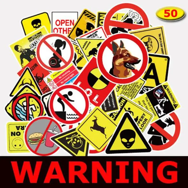 

50pc/Lot Brand Style Warning Label Tag Danger Graffiti Stickers For Luggage Skateboard Pegatinas Adesivi Sticker Waterproof Cool