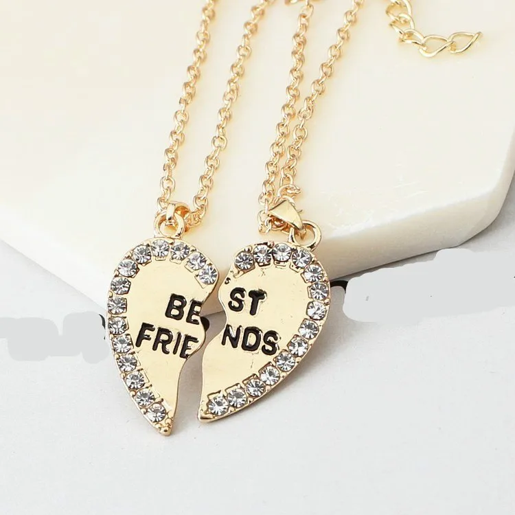 Хорошие друзья Любовь Английский кулон ожерелье Мода два Стразы сплав лоскут Ожерелье Лучшие друзья
