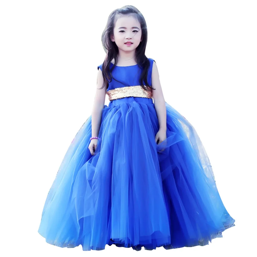 

Elegant Long Navy Blue Sequin Dress for Girls O-neck Backless Solid Evening Dress Iridescent Sequin Dress Tutu Ball Gown Clothes