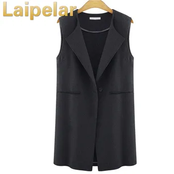 

Autumn Sleeveless Vest Coats Women 2018 Luxury Turn-Down Collar Coat Ladies Black Vest Female Casual Waistcoat Plus Size 5XL
