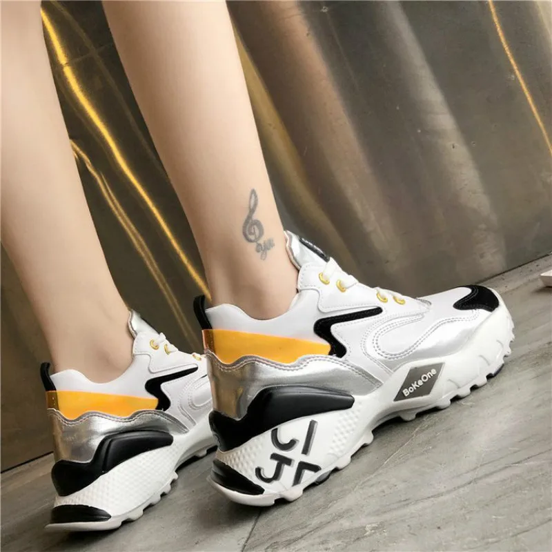 

2019 Harajuku Gold Sliver Crossover Belt Women's Chunky Sneakers Tenis Basket Women Casual Platform Dad Shoes High Top Sneakers