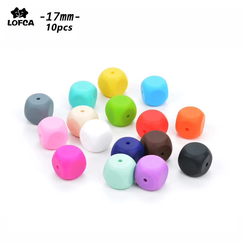 

LOFCA 10pcs Dice Silicone Loose Beads Baby Teething Silicne Teether Chewing Jewelry Baby BPA Free Pendant Necklace Making