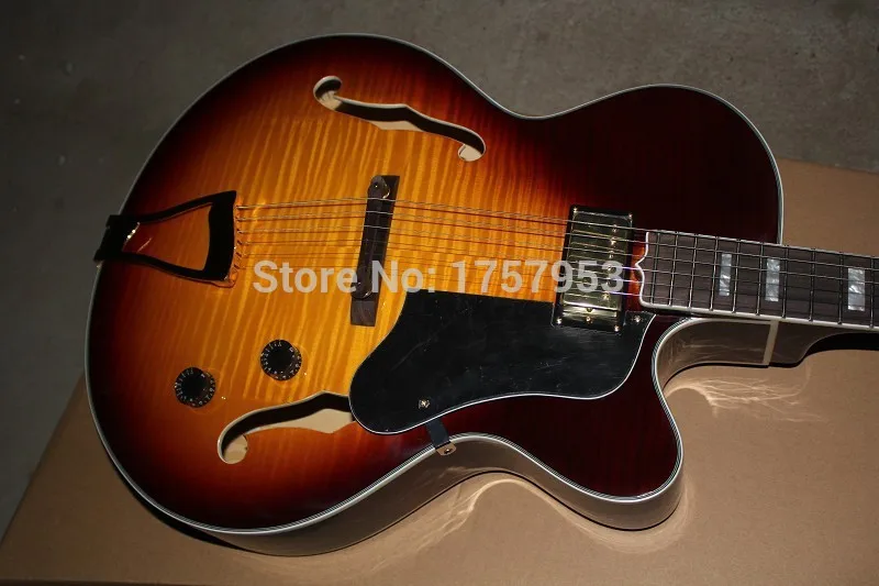 

2017 china factory custom Top Quality New Custom Tiger maple Sunburst Semi Hollow L-5 Jazz electric guitar 51