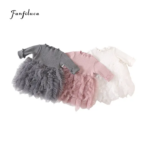 Fanfiluca Girl Long-sleeve Dress Autumn Cute Toddler Dresses For Party And Wedding Cotton Tutu Bow Patchwork Infant Dress01