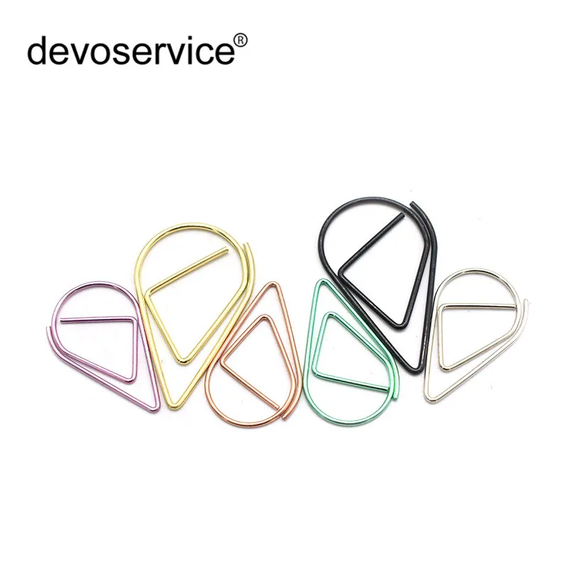 

50pcs/Lot Metal Material Drop Shape Paper Clips Gold Silver Color Kawaii Creative Bookmark Office Shool Stationery Marking Clips
