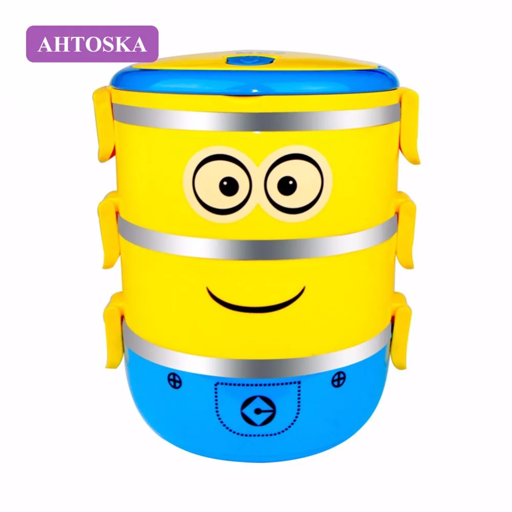 AHTOSKA 3 слоя желтый круглый Нержавеющая сталь изолированные Bento Box Еда контейнеры