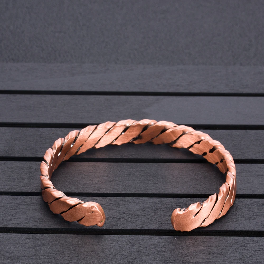 Magnetic Bangle Bracelet Pure Copper Vintage Twisted Open Cuff Adjustable For Women