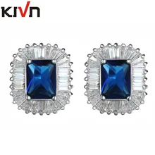 KIVN Fashion Jewelry Blue CZ Cubic Zirconia Womens Girls Bridal Wedding Stud Earrings Promotion Christmas Birthday Gifts