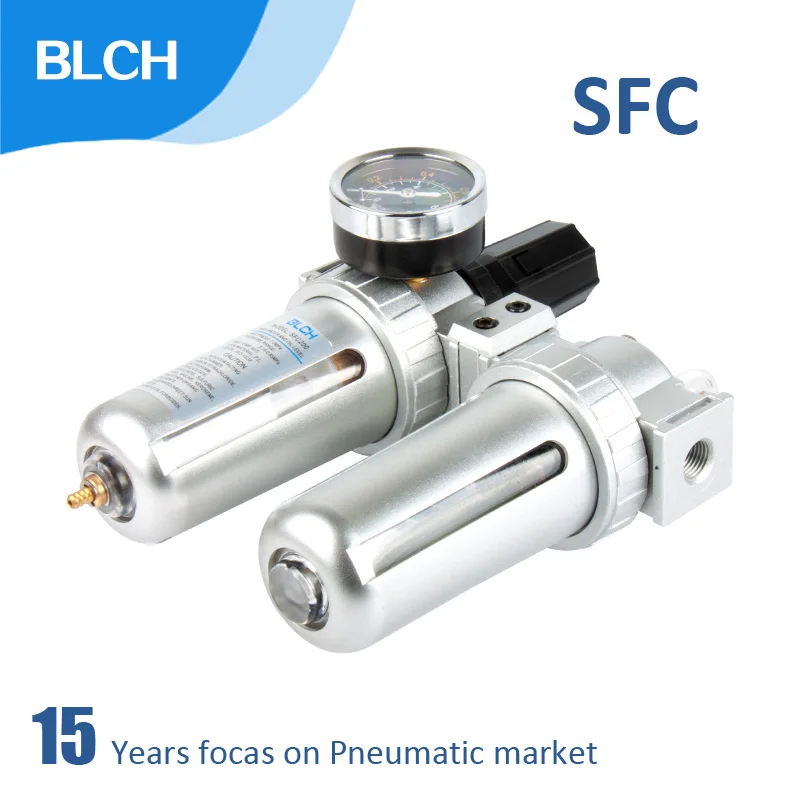 

BLCH Air Compressor Oil Lubricator Moisture Water Trap Filter Regulator With Mount SFC-200 1/4'' 1/2'' 3/8'' 0-1Mpa 0-150 PSI