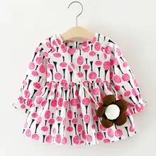 Коллекция года, весенне-осеннее платье с длинными рукавами и цветочным рисунком для маленьких девочек с сумкой, повседневные платья принцессы, L8074