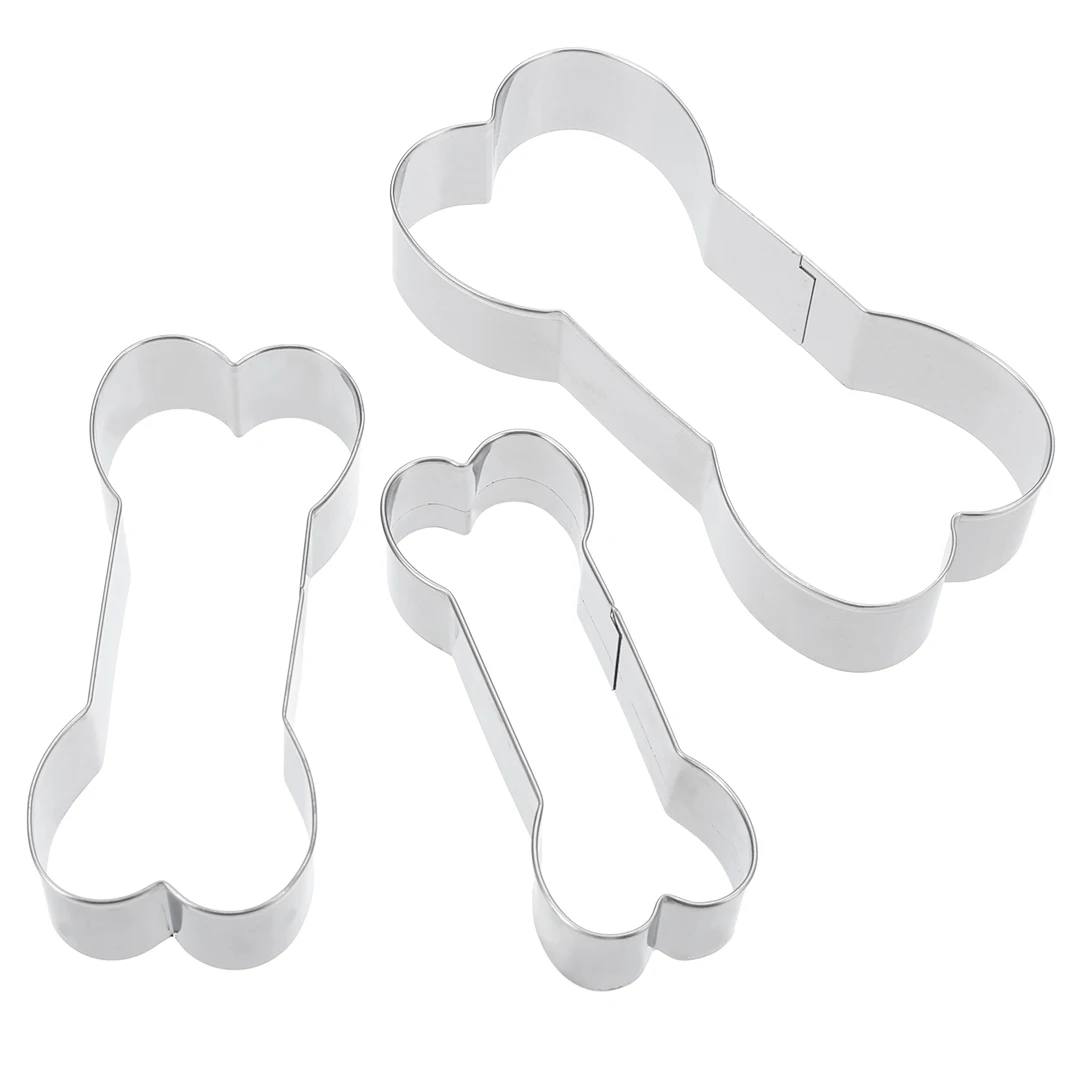 3Pcs Stainless Steel Dog Bone Cookie Cutter 3D Kitchen Bones Biscuit Fondant Pastry Baking Mold