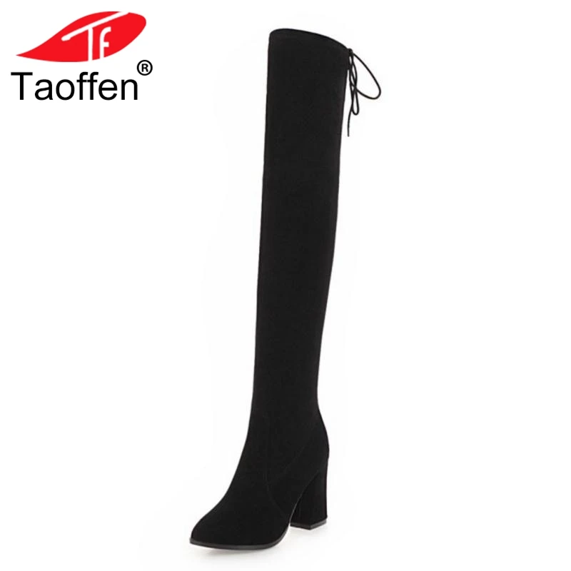 TAOFFENSize 33-43 Women High Heel Boots Genuine Leather Thick Heels Zipper Over Knee Botas Simple Fashion Long Boots TAOFFENSize 33-43 Women High Heel Boots Genuine Leather Thick Heels Zipper Over Knee Botas Simple Fashion Long Boots