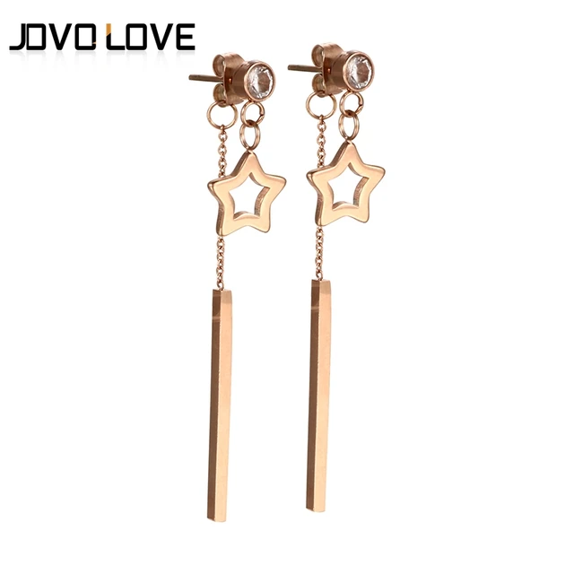 Rose Gold Color Star Dangle Earrings For Women High Rose Gold Color Star Dangle Earrings For Women High Polished Female Long Simple