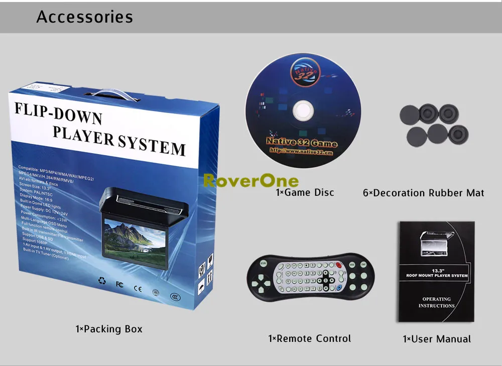 RoverOne 13,3 ''HD разрешение откидной верхний потолок на крыше монитор dvd-плеер 1080P видео USB SD HDMI MP5 беспроводная игра