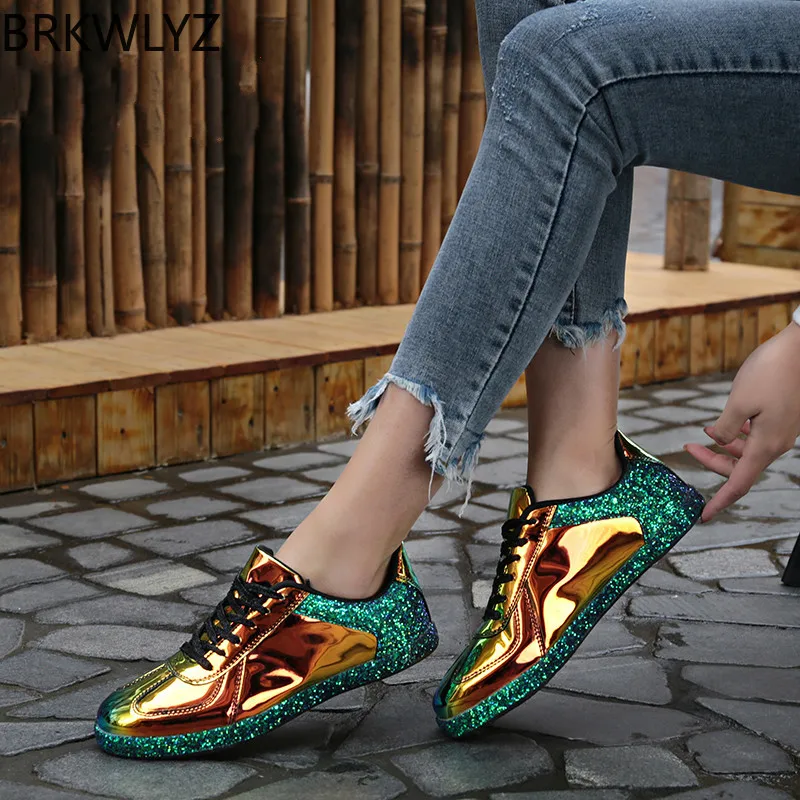 

Women Sneakers Gold Glitter Spring Autumn Shinny Bling Fashion Casual Shoes Outdoor Glossy PU Leather Sneaker Shoes Woman
