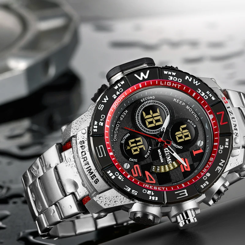 2018 brave for men cool big case golden steel band dual time zones watches for men led digital quartz mens watches drop shipping 2019  (68)