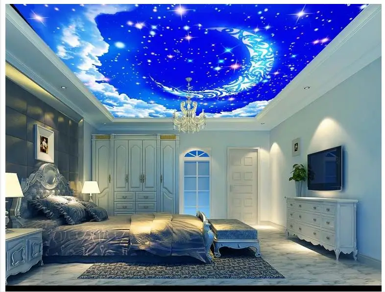 

3D wallpaper custom 3d ceiling wallpaper mural Moon in the sky white clouds zenith condole carries on the living room home decor
