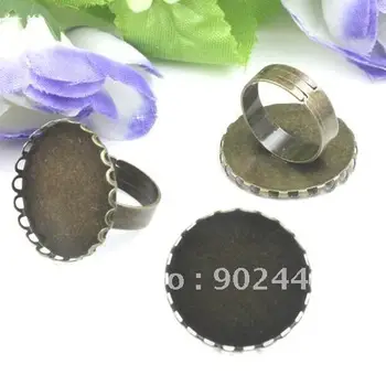 

Free Shipping 100 pcs 25 mm Round Fashion Finger Ring Blank Bezels for Handmade Jewelry with Lace Shaped Edge