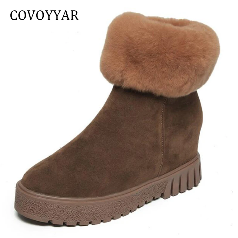 

COVOYYAR 2018 Fur Snow Boots Women Winter Hidden Heel Flock Women Ankle Boots Platform Side Zip Casual Shoes WBS920