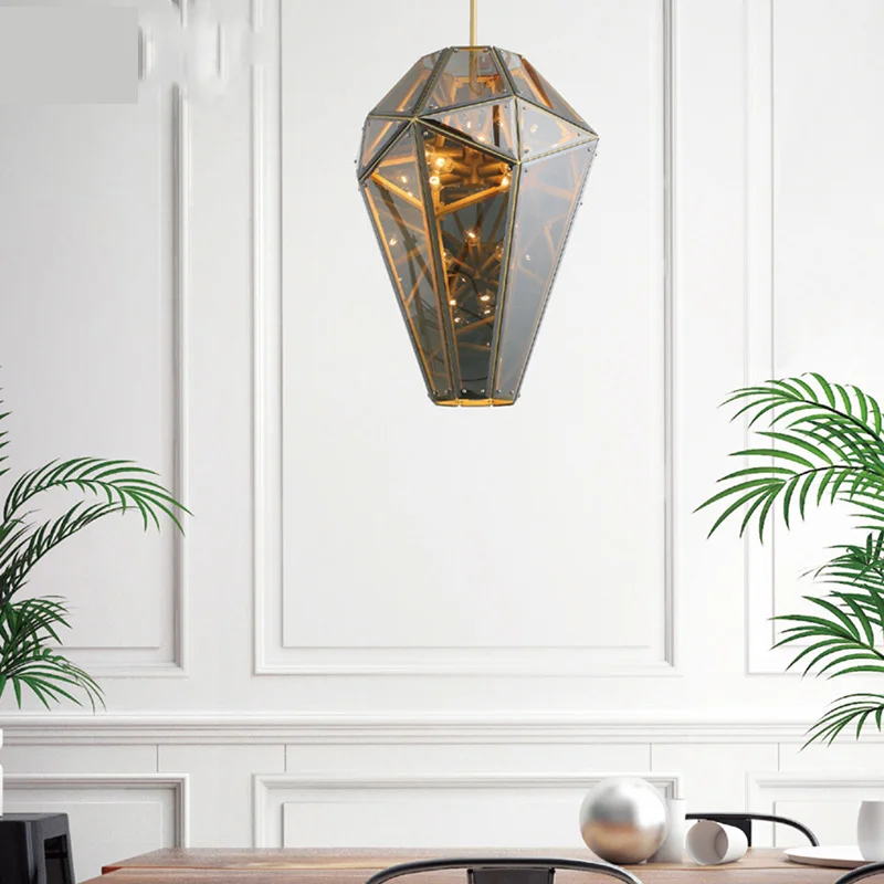 Современный алмаз металлический светодиодный E14 подвесные светильники стекло Черного и золотого цвета подвесные светильники для Спальня