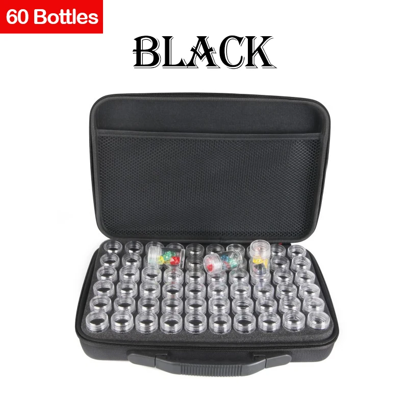60 бутылок коробка для алмазной живописи контейнер для инструментов Коробка Для Хранения Чехол-держатель ручная сумка на молнии дизайн противоударный Прочный - Цвет: Black