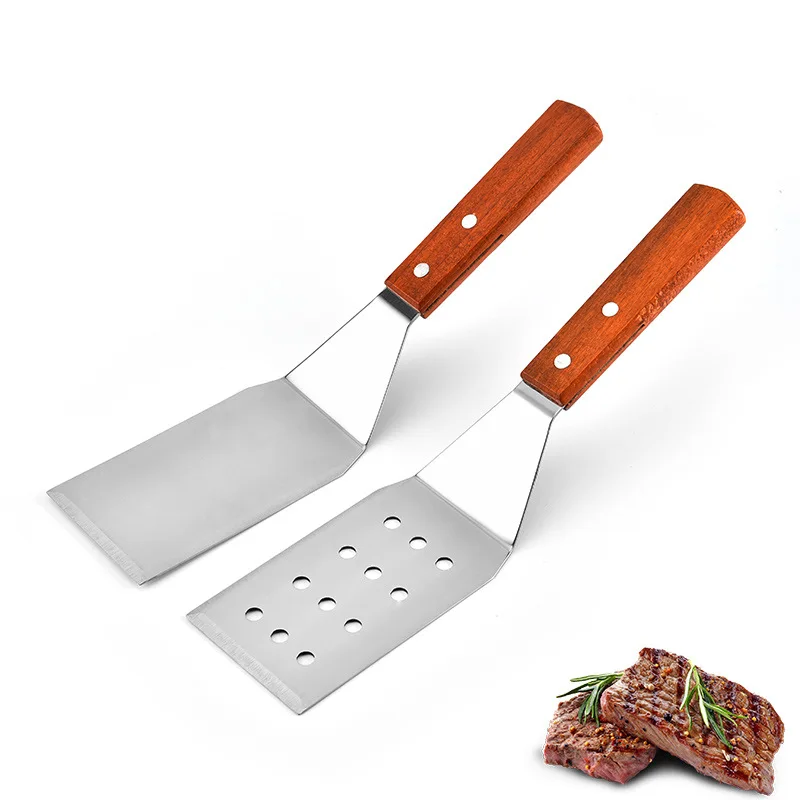

Stainless Steel Spatula and Scraper for Teppanyaki Grills and Griddle, Wooden Handle
