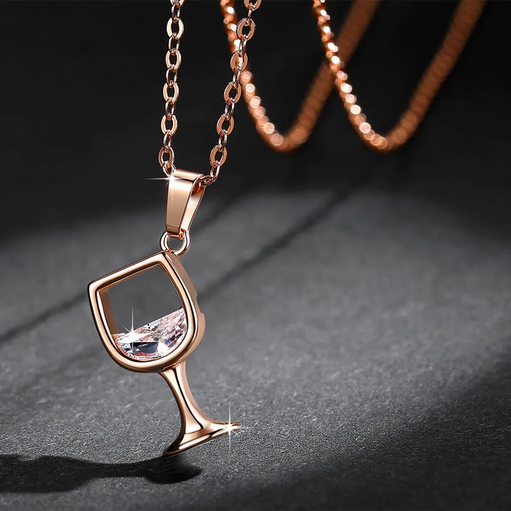 

1 piece Wine glass shape hanging pendant necklace setting cubic zirconia link chain silver color necklace for women