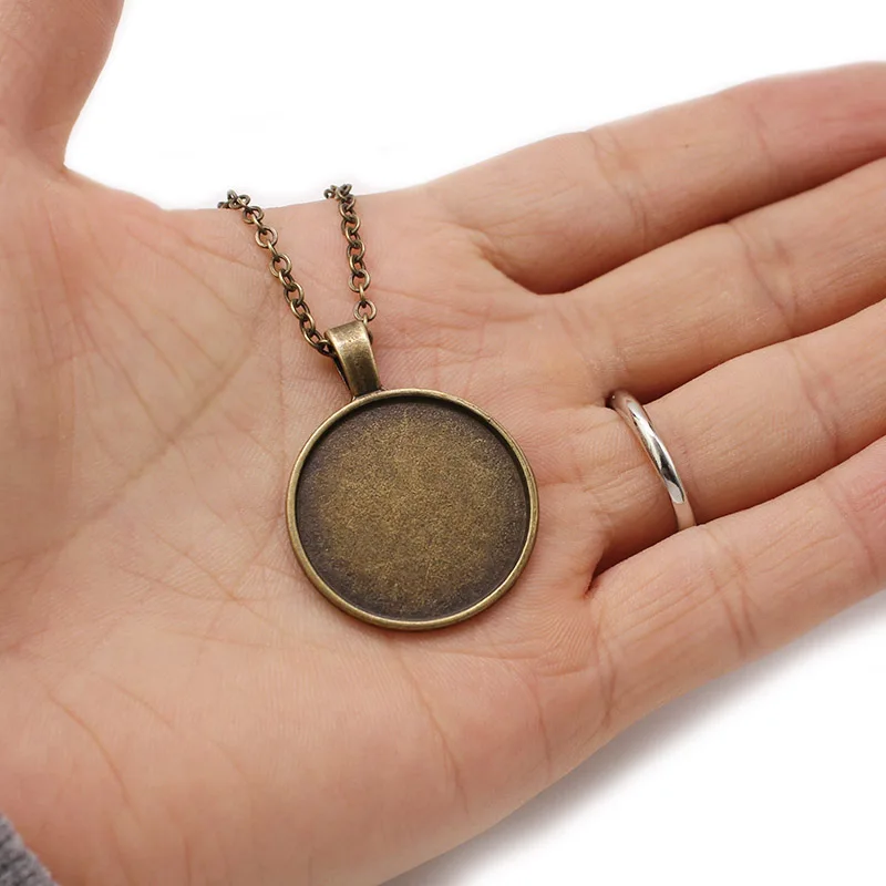 10Pcs 25MM Chain Pendant Necklace Setting Cabochon Cameo Base Tray Bezel Blank DIY Jewelry Making Findings Jewelry Findings