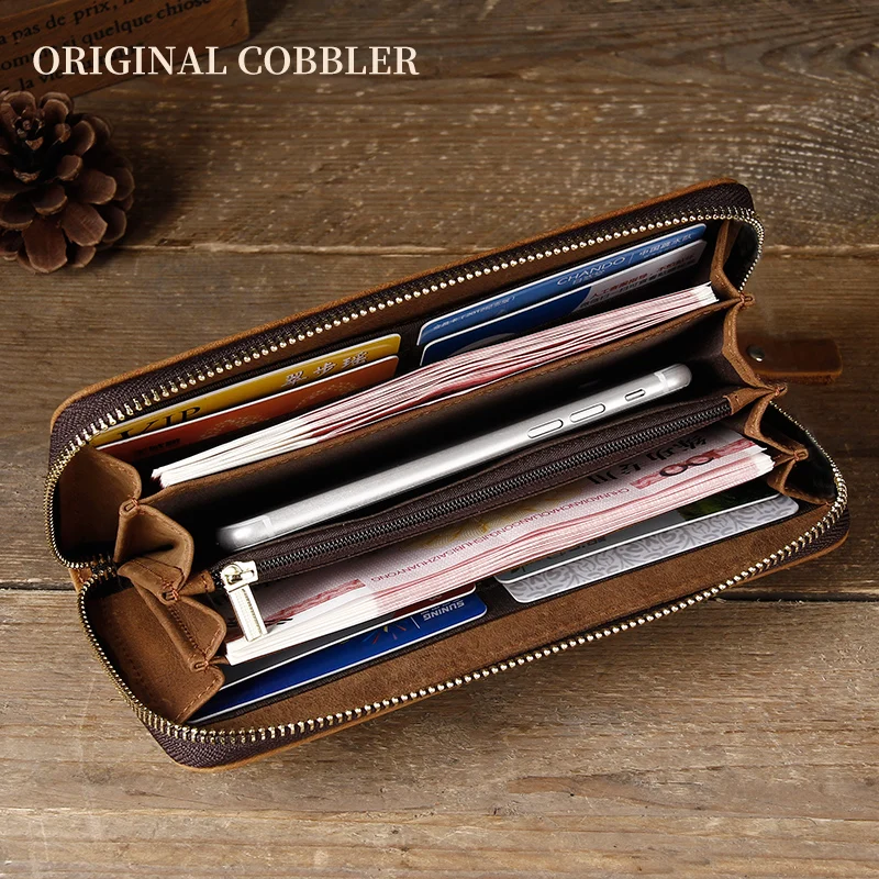 

wallet men genuine leather cowhide long wallets zipper fashion vintage Coin Pocket Unique luxury male purse Cross weave pattern
