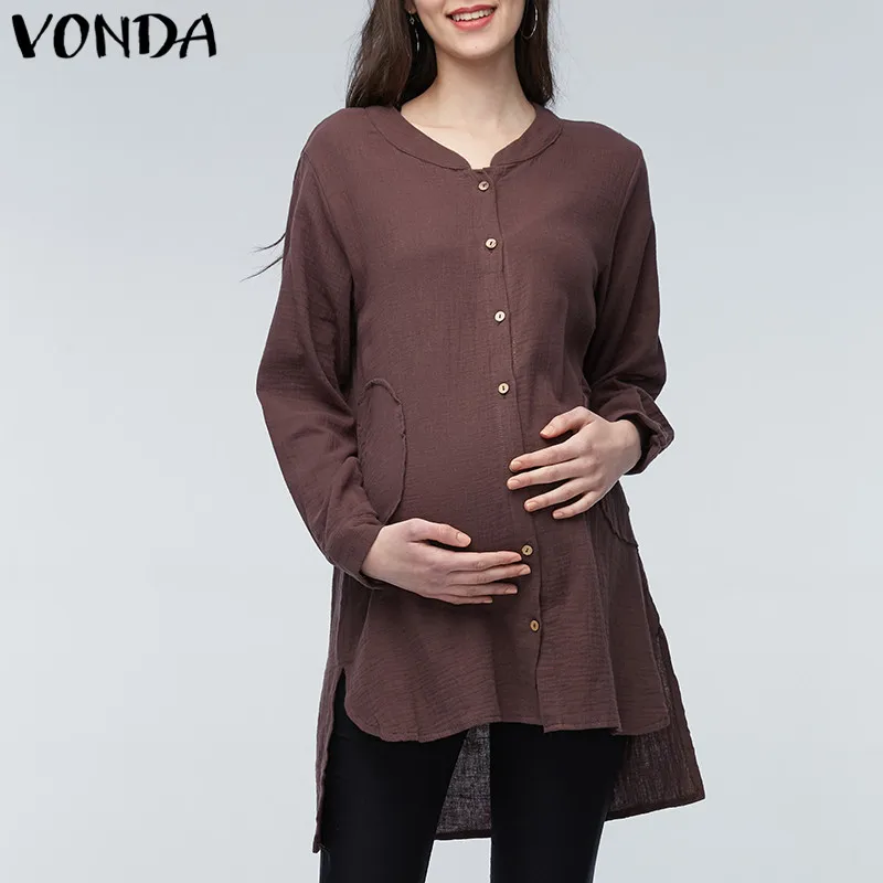 VONDA Одежда для беременных, блузки для беременных женщин, повседневные свободные Асимметричные рубашки с длинными рукавами для беременных, большие размеры 5XL