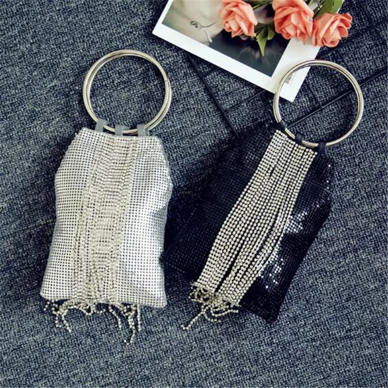 

Meloke 2019 high quality women diamond evening bags tassel wedding dinner bags fashion party bags drop shipping XC53