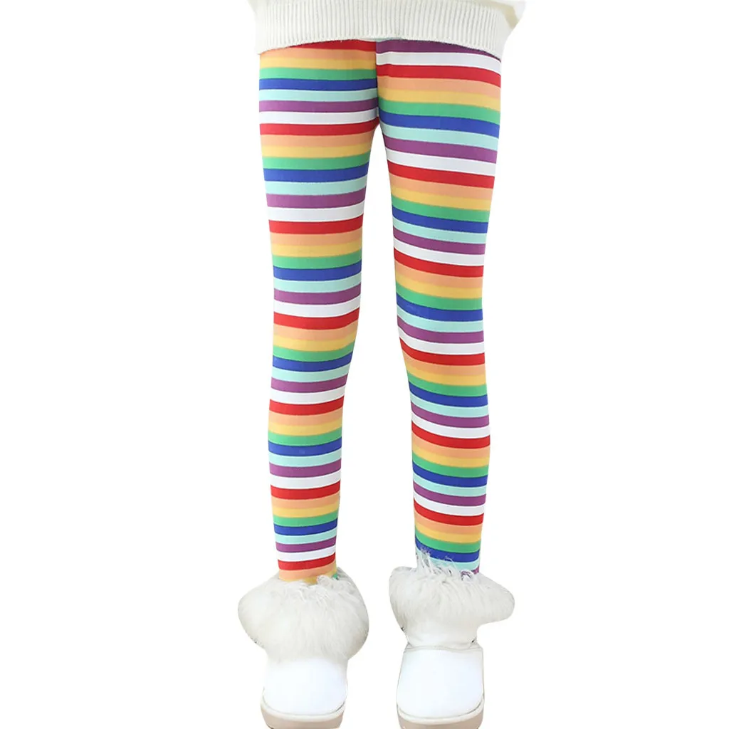 От 2 до 11 лет леггинсы в полоску с принтом для маленьких девочек зимние плотные теплые длинные штаны многоцветные флисовые леггинсы для новорожденных - Цвет: Multicolor