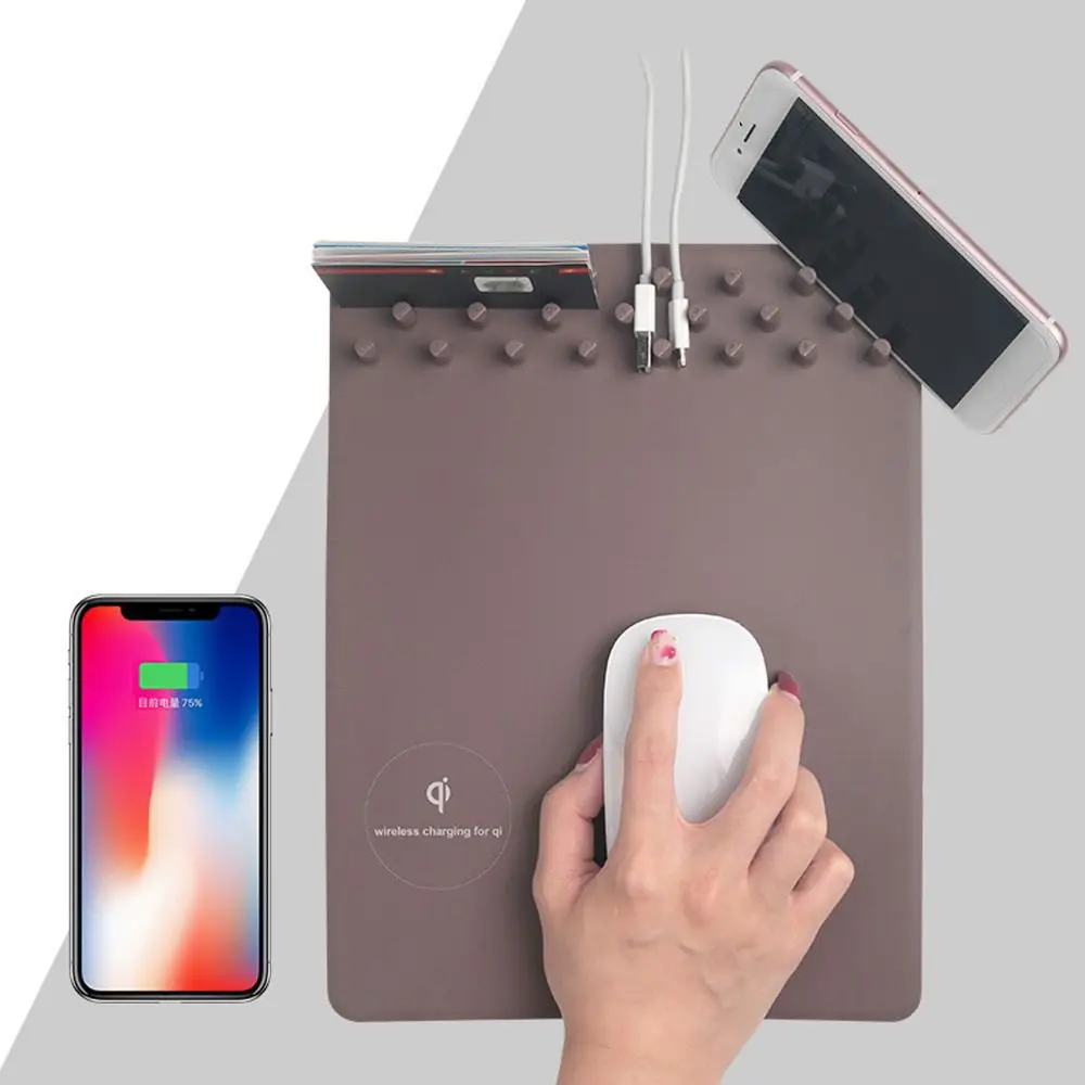 1pc Multi functional Anti Slip Mouse Pad Mat QI Wireless Charger Fast