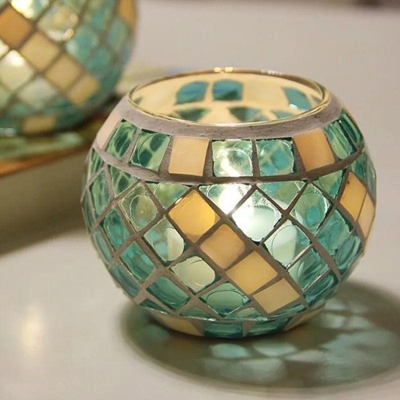European Coloured Candlestick Mosaic Glass Candle Holders Romantic Candlelight Dinner Restaurant Candle Cup Wedding Decoration 5