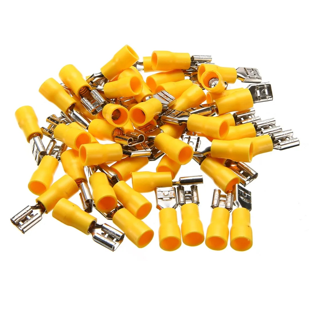 50pcs 10-12 AWG Insulated Female Spade Crimp Terminals Yellow Wire Connector 4.0-6.0mm